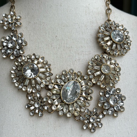 Retired J. Crew asymmetrical crystal flower lattice necklace - Picture 3 of 8
